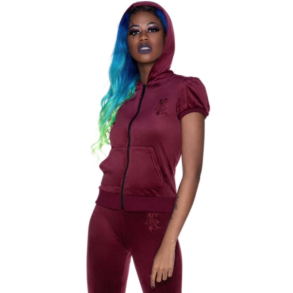 Killstar Dee-Lux Velvet Hoodie [Burgundy]